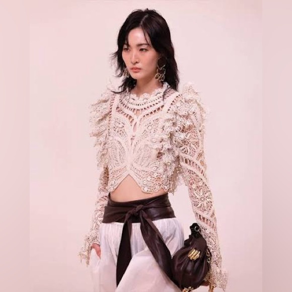 Zimmermann Illuminate Cornelli Bodice Crochet Lace Long Sleeve Crop Top 0 XS - Picture 5 of 8